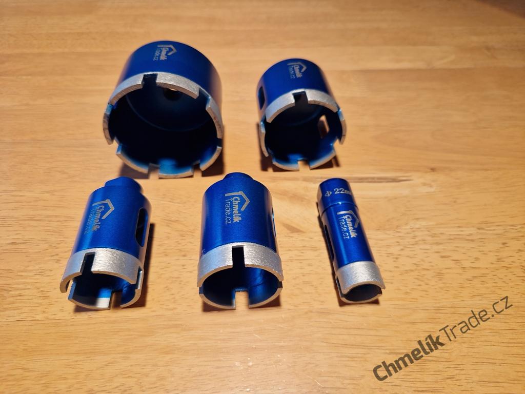 5-dílná sada diamantových korunek Chmelík Drill Blue Ø 22, 35, 40, 55, 68 mm M14 v hliníkovém kufru