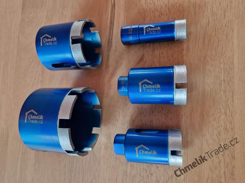 5-dílná sada diamantových korunek Chmelík Drill Blue Ø 22, 35, 40, 55, 68 mm M14 v hliníkovém kufru