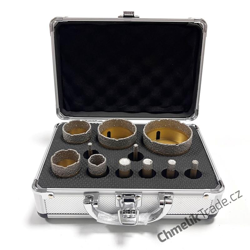 11-dílná sada diamantových korunek Chmelík Drill Gold 2x6, 8, 10, 12, 14, 22, 35, 40, 55, 68 mm M14 v hliníkovém kufru